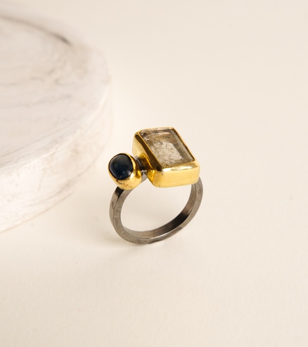 Kuvars ve Kyanit Taşlı Gümüş Yüzük