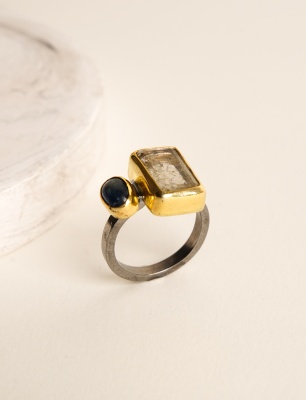 Silver Ring with Kyanit and Quartz Stones