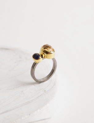 Silver Ring with Citrine and Tanzanite