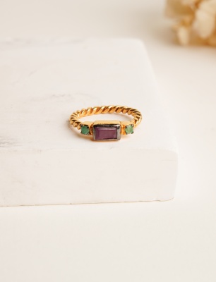 Zümrüt ve Yakut Taşlı Gümüş Yüzük