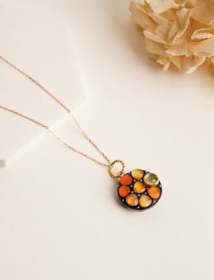 Ametist ve Turmalin Taşlı Çift Taraflı Gümüş Kolye