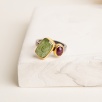 Silver Ring with Green Kyanite and Ruby