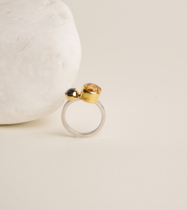 Sitrin ve Kyanit Taşlı Gümüş Yüzük