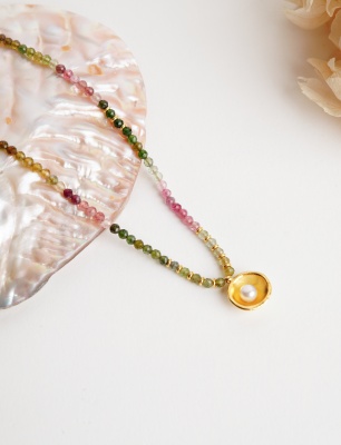 İncili Turmalin Gümüş Kolye