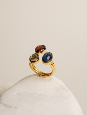 Silver Ring with Kyanite,Agate,Quartz