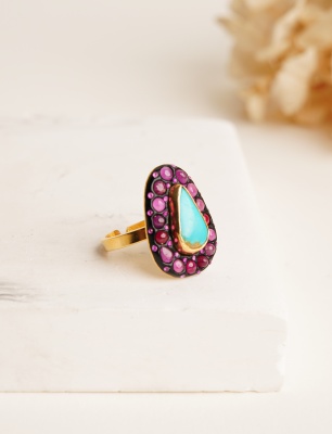 Turmalin ve Turkuaz Taşlı Gümüş Yüzük