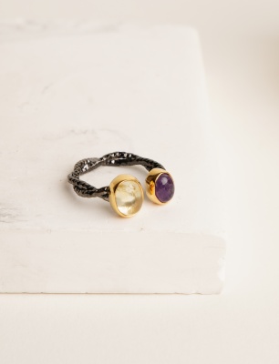 Silver Ring with Quartz and Amethyst Stones