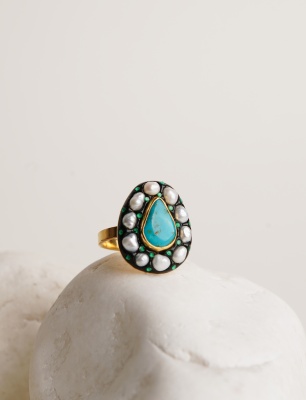 Turkuaz ve İnci Gümüş Yüzük