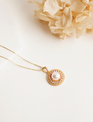 İnci ve Zirkon Taşlı Gümüş Kolye