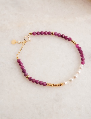 Garnet ve İncili Gümüş Bileklik