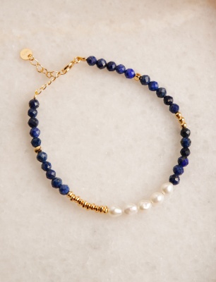 Lapis ve İncili Gümüş Bileklik