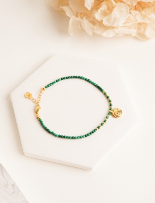 Antik Figürlü Malahit Taşlı Gümüş Bileklik