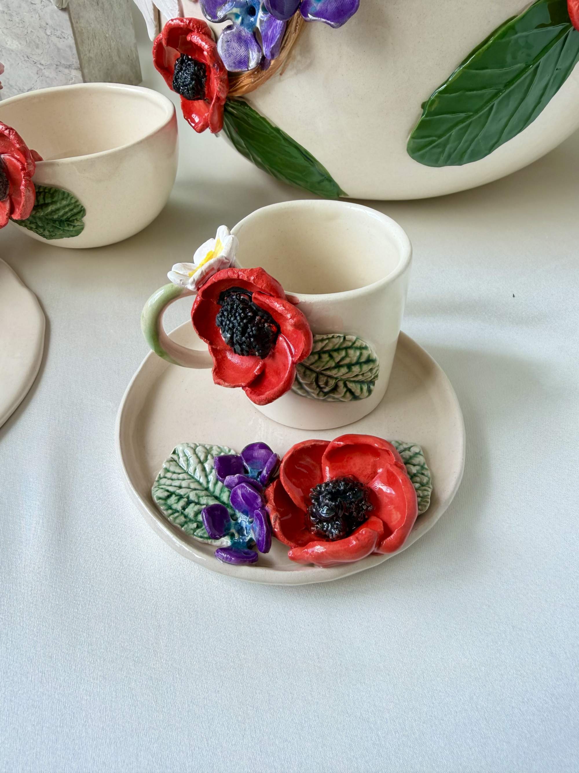 Espresso Cup Set with Poppy Flower