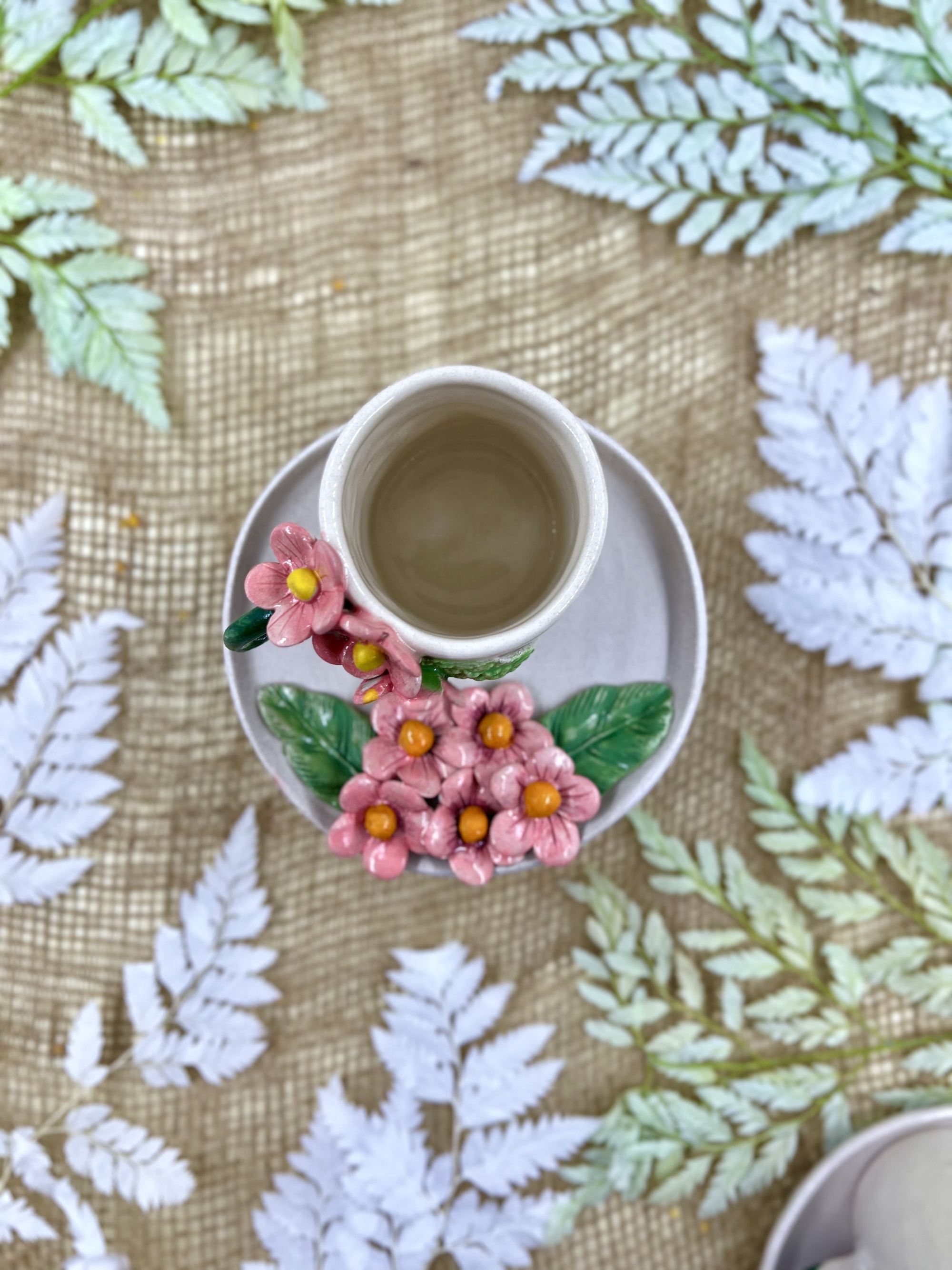 Pembe Çiçekli Espresso Fincan Set