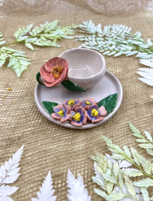 Pembe Çiçekler Türk Kahvesi Fincan Set