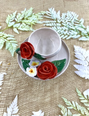 Kırmızı Güller Türk Kahvesi Fincan Set