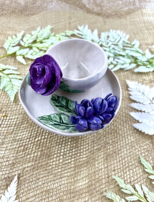 Mor Çiçekli Türk Kahvesi Fincanı Set