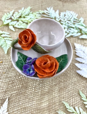 Turuncu Güller Türk Kahvesi Fincan Set