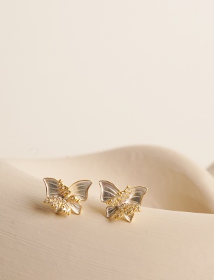 Kelebek Tasarım Gümüş Küpe