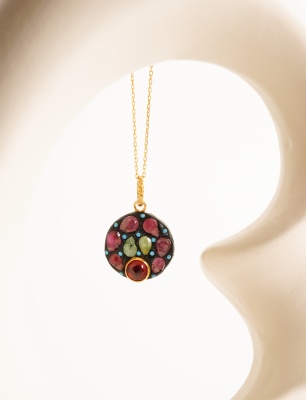 Silver Necklace with Tourmaline and Amethyst