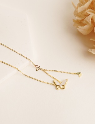 Sedefli Kelebek Gümüş Kolye