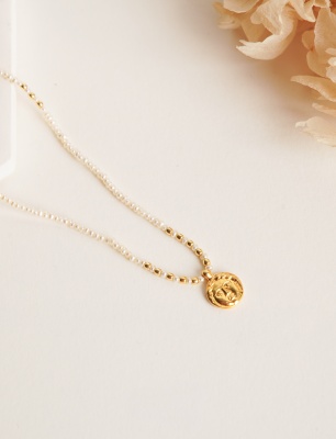 Antik Tasarım İnci Gümüş Kolye