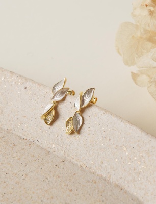 Yaprak Tasarım Gümüş Küpe