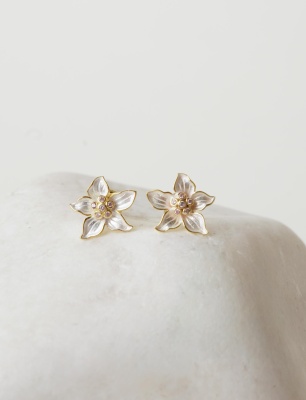 Silver Earrings with Flower Design