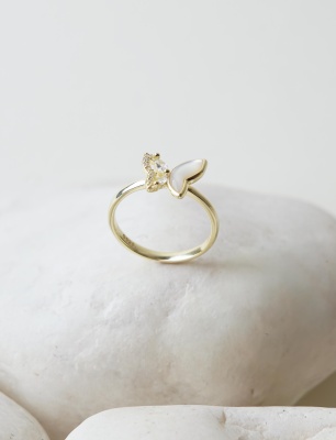 Kelebek Tasarım Sedef Gümüş Yüzük