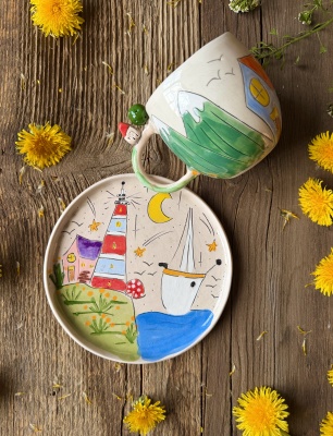 Ev ve Deniz Temalı Kahve Mug Set