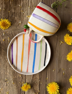 Çizgili Kahve Mug Set