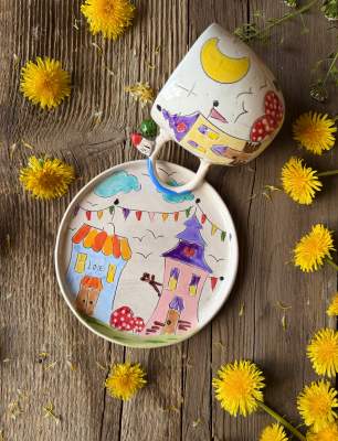 Renkli Evler Kahve Mug Set