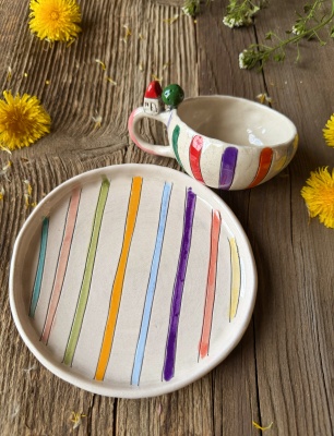 Turkish Coffee Set with Striped Design