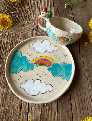 Turkish Coffee Cup Set with Clouds