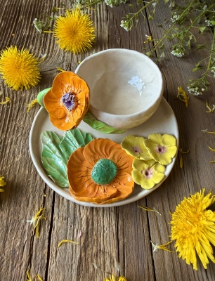 Turuncu Çiçekli Türk Kahvesi Fincan Set