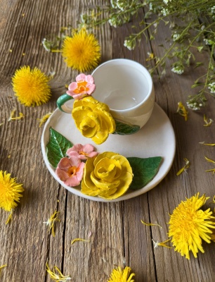 Turkish Coffee Cup Set with Yellow Roses