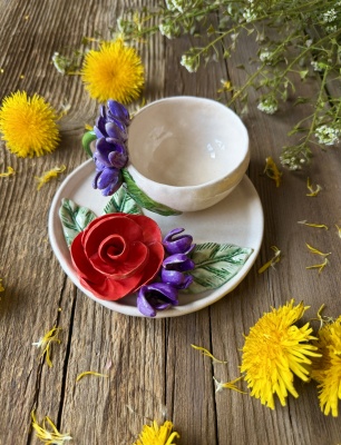 Turkish Coffee Cup Set with Rose Flower
