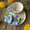 Turkish Coffee Cup Set with Blue Flowers