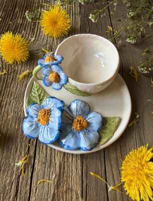 Mavi Çiçekler Türk Kahvesi Fincan Set