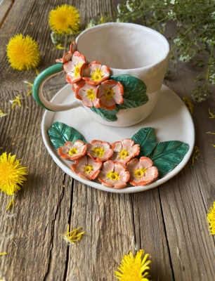 Turuncu Küçük Çiçekler Kahve Mug Set