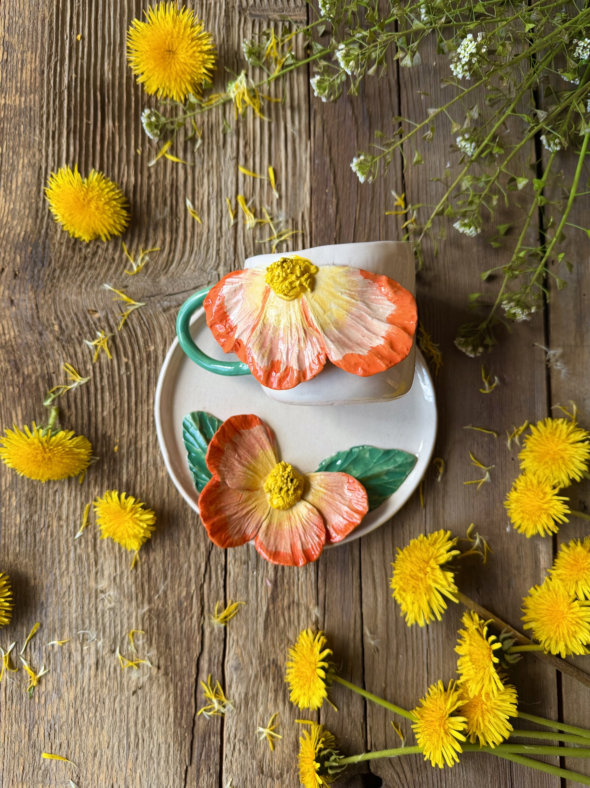 Büyük Turuncu Çiçek Kahve Mug Set