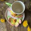 Coffee Mug Set with Yellow Pink Flower
