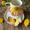 Coffee Mug Set with Yellow Pink Flower