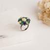 Raw Diamond Silver Ring with Opal, Emerald, Sapphire