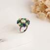 Raw Diamond Silver Ring with Opal, Emerald, Sapphire