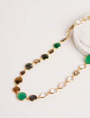 Silver Necklace with Quartz, Agate, Tiger Eye Stones