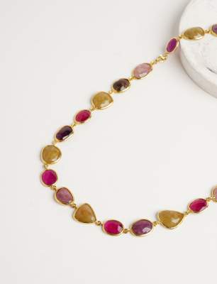 Silver Necklace with Sapphire and Ruby Stones