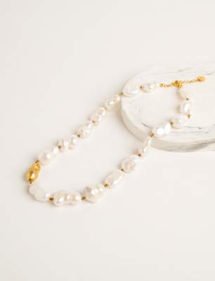 Silver Necklace with Twin Baroque Pearl