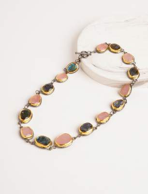 Silver Necklace with Labradorite and Rose Quartz