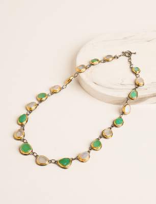 Silver Necklace with Moonstone and Chrysoprase